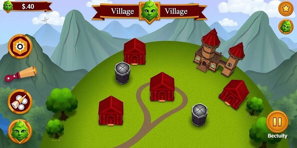 Coriander Crusaders Feud Village Management Coriander Crusaders Feud village management screen showing various buildings and resources
