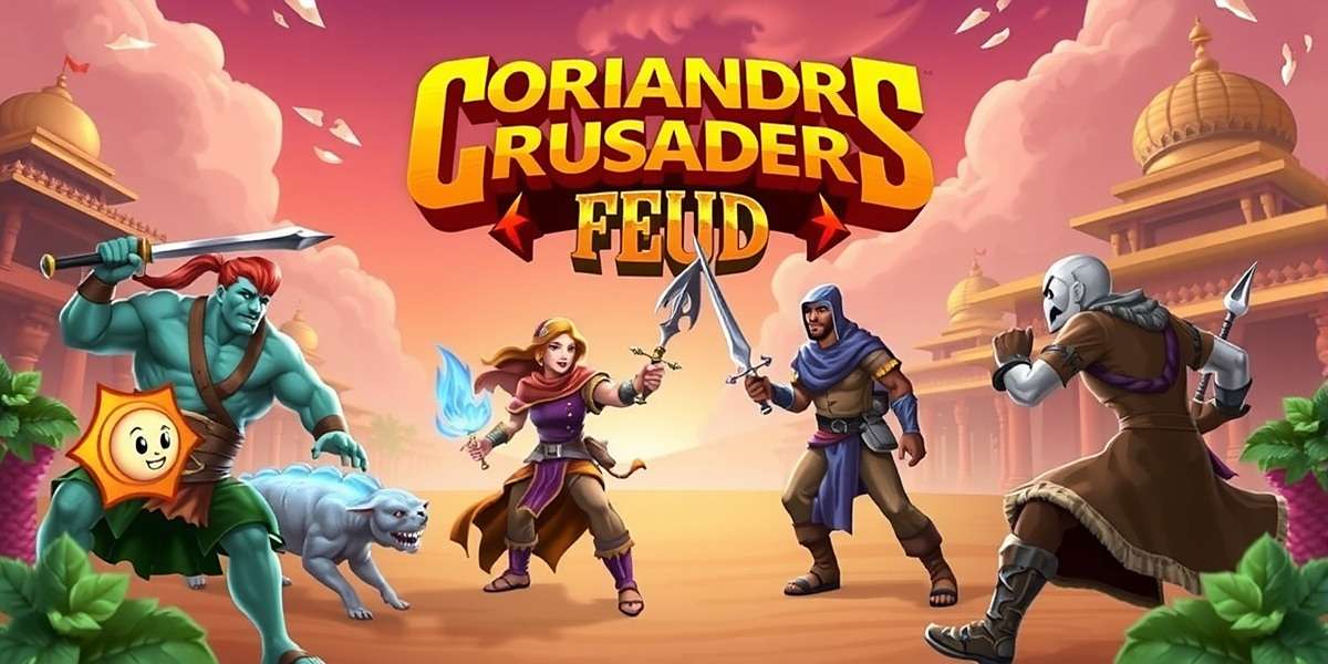 Coriander Crusaders Feud Official Cover Art Coriander Crusaders Feud game cover showing various spice warriors in battle scene with Indian temple background